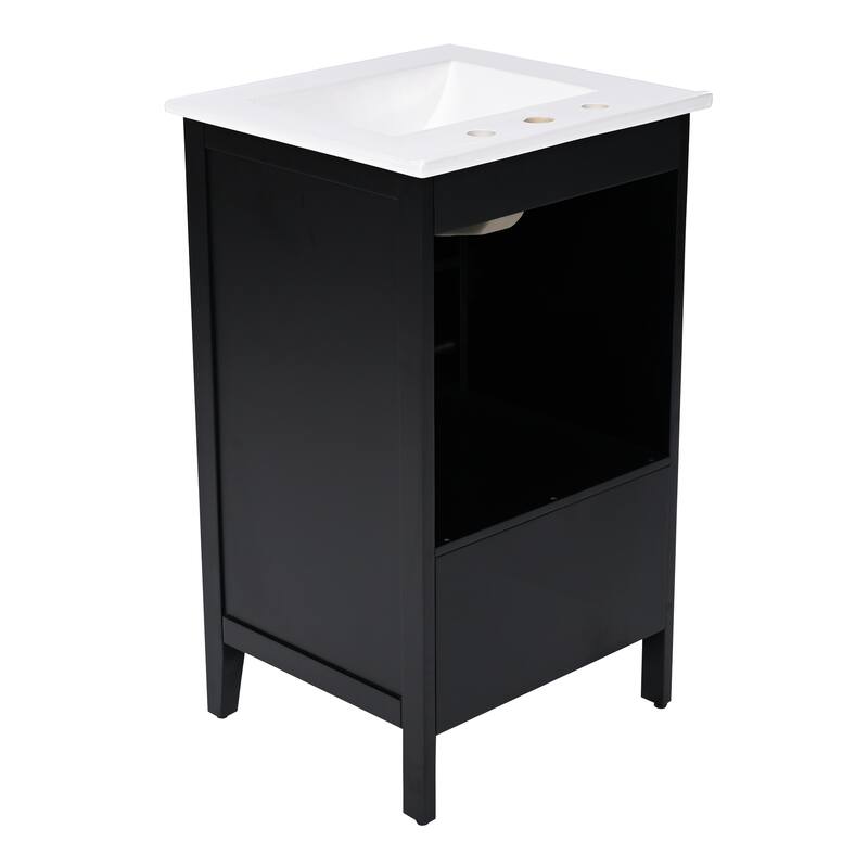 20-Inch Bathroom Vanity with Ceramic Sink, Cabinet, and Drawer Storage, Freestanding with Painted Finish - 20in L Solid Wood+MDF