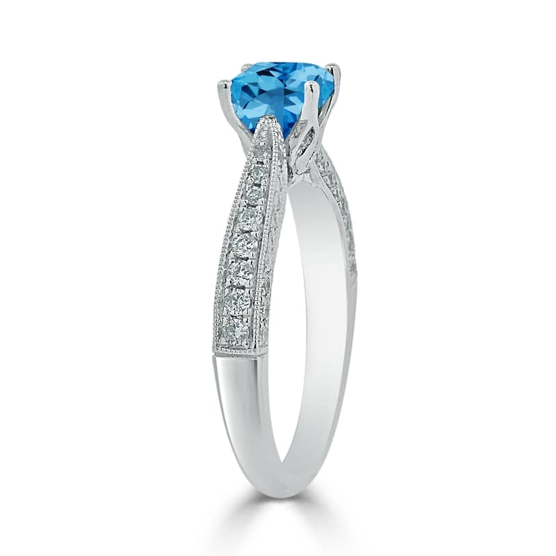 Auriya 1ct Unique Cushion-cut Swiss Blue Topaz and Diamond Engagement Ring 3/8ctw 14k Gold