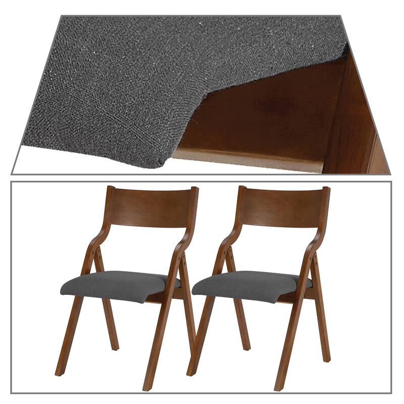 European Vintage Set of 2 Wooden Folding Dining Side Chairs with Fabric Seat Cushions