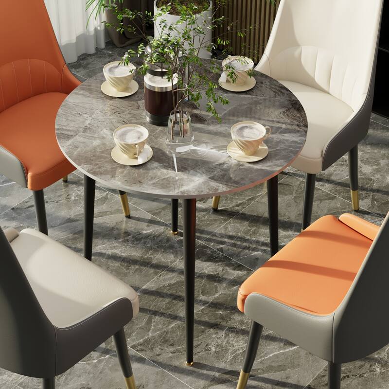 Metal Frame 4 Legs Round Dining Table Heavy Duty Sintered Stone Top - 31.5" - Italian grey