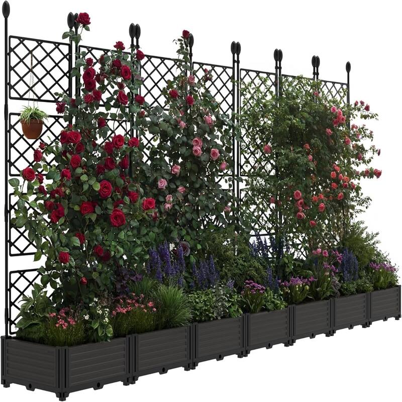 48 x16 x 63 in Modular Vertical Garden Kit 3-Pack Raised Planter Boxes with Trellis Panels - 7 Sections
