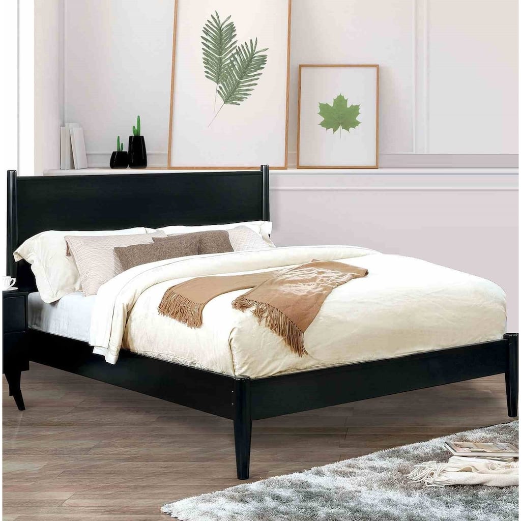 1pc Mid Century Modern Black Finish Bedroom Furniture Platform Bed