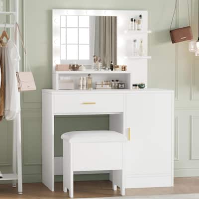 Vanity Desk, Makeup Vanity Desk with Mirror 9 LED Light Bulbs
