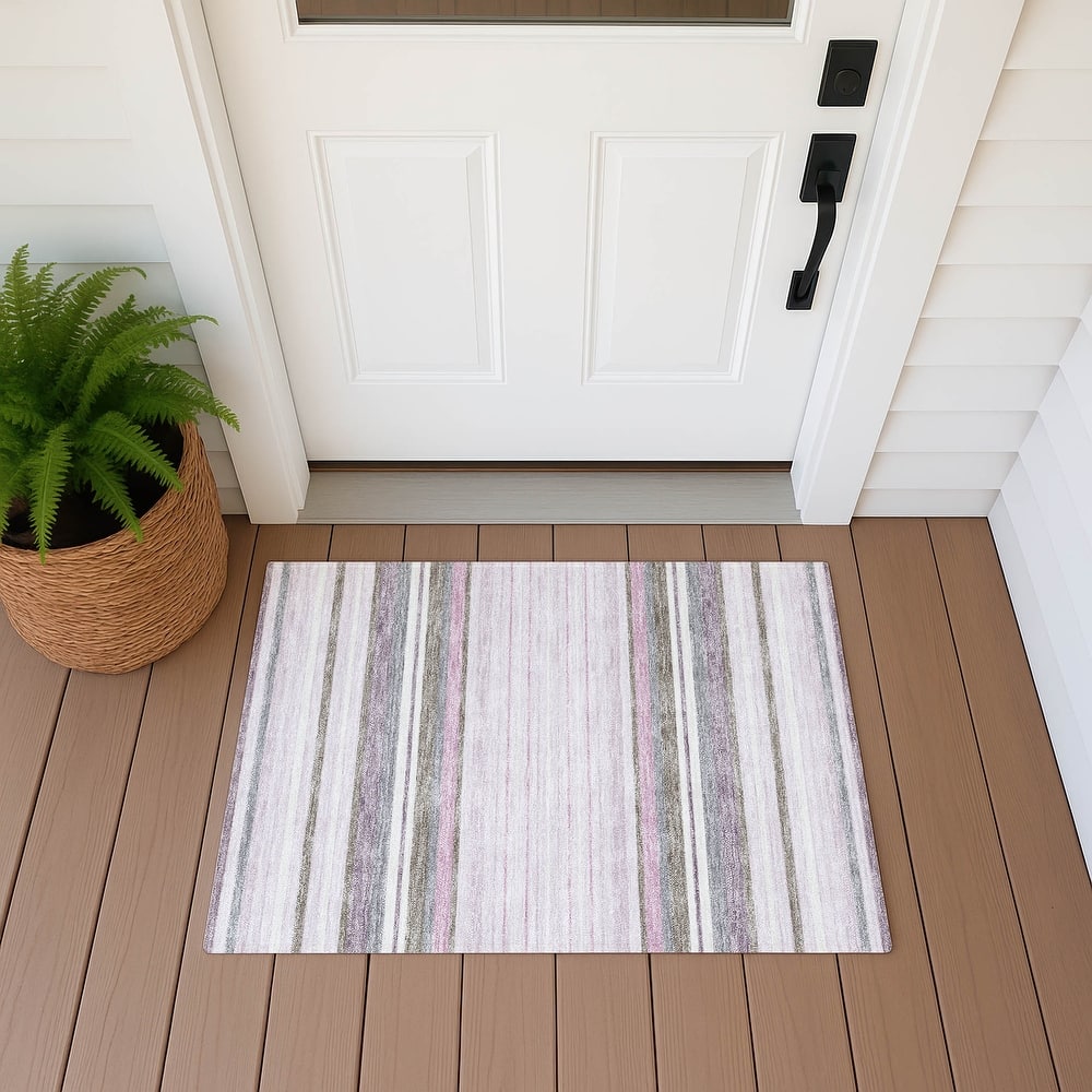 Machine Washable Indoor/ Outdoor Modern Stripes Chantille Rug