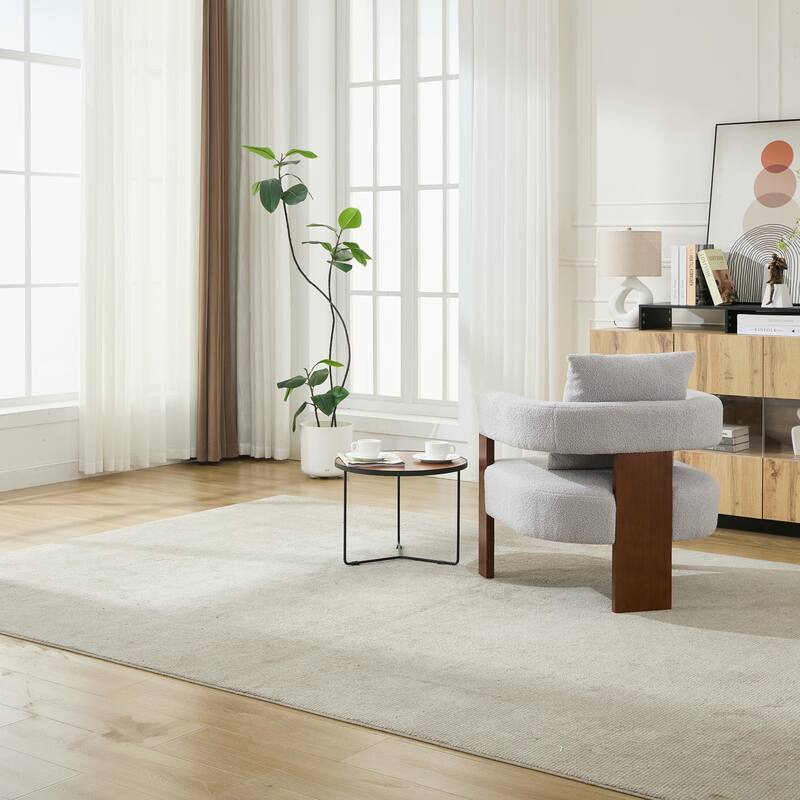 SEYNAR Modern Teddy Upholstered Fabric Round Armchair with pillow