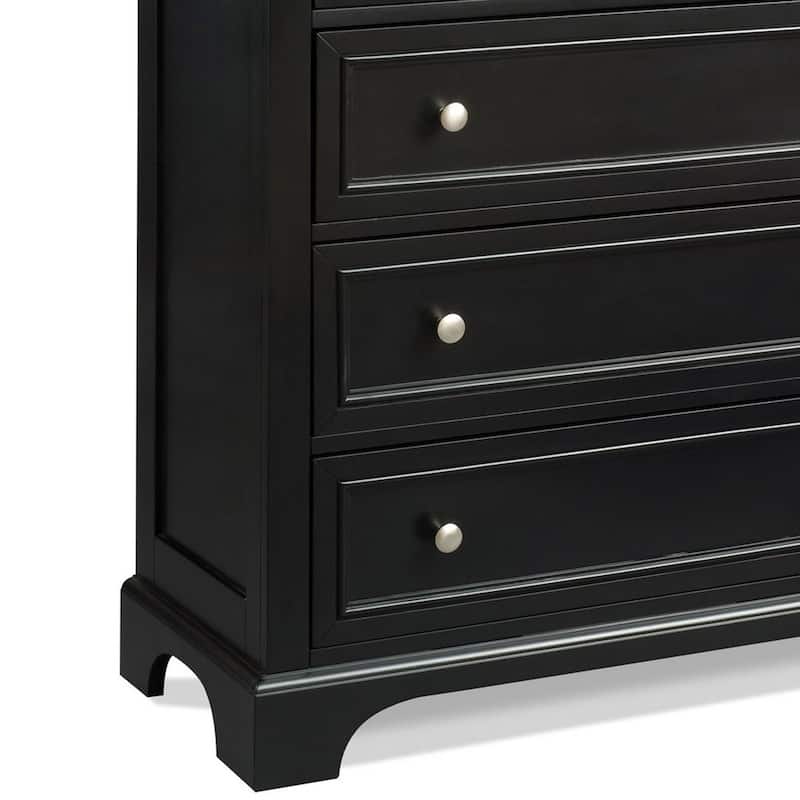 Homestyles Bedford 4- Piece Black Wood Queen Headboard, Two Nightstands and Chest Set