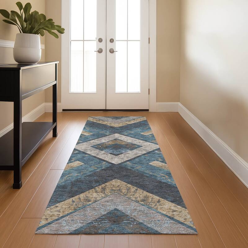 Premium Washable Super Soft Modern Global Mayfield Rug - Navy - 2'3" x 7'6"