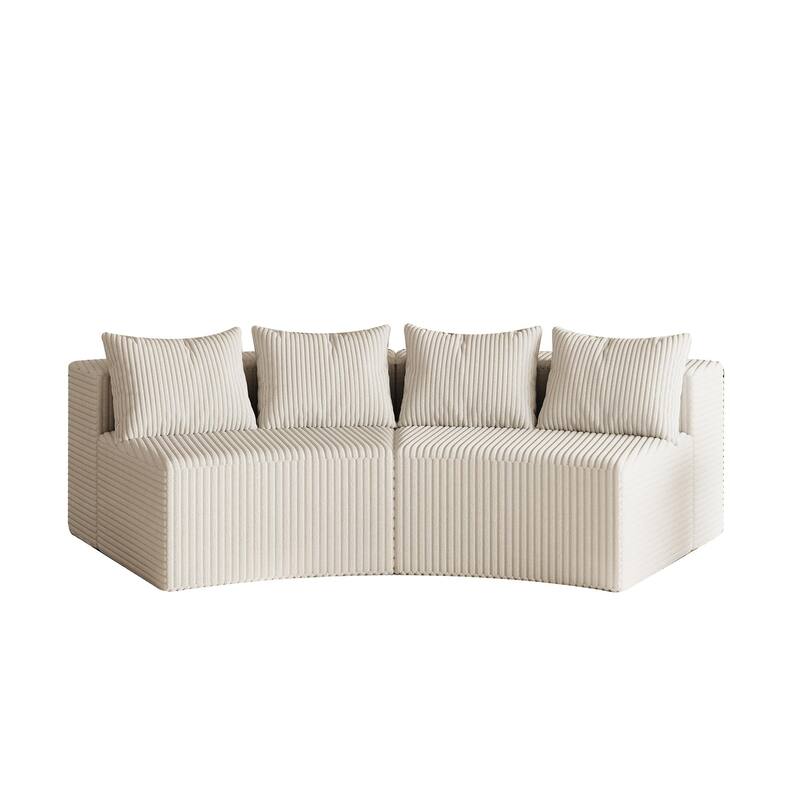 Roomfitters Modular Curved Sectional Sofa, 2-Piece Corduroy Semi-Circular Couch with Pillows