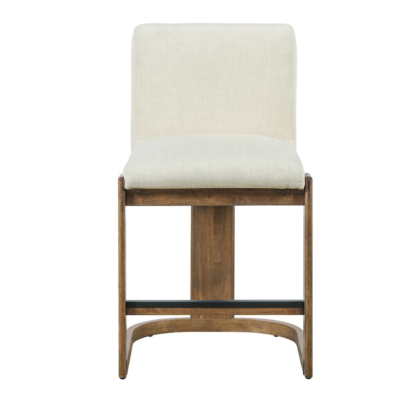 Christopher Knight Home - Modern Linen Upholstered Counter Height Bar Stools with Solid Wood Legs & Square Backrest, Set of 2