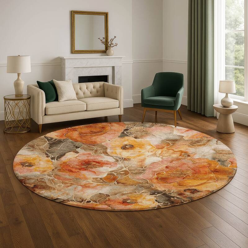 Premium Washable Super Soft Modern Floral Mayfield Rug - Orange - 8' x 8'
