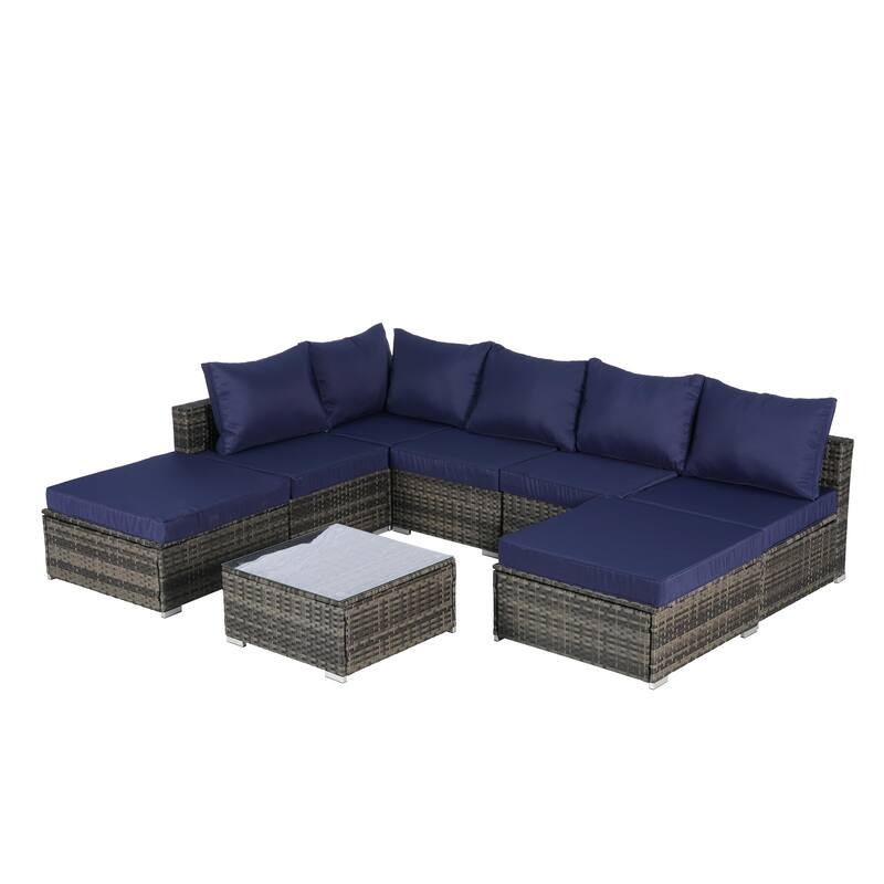 8-Pieces Outdoor Patio Sectional Sofa Set with Washable Cushions & Glass Coffee Table