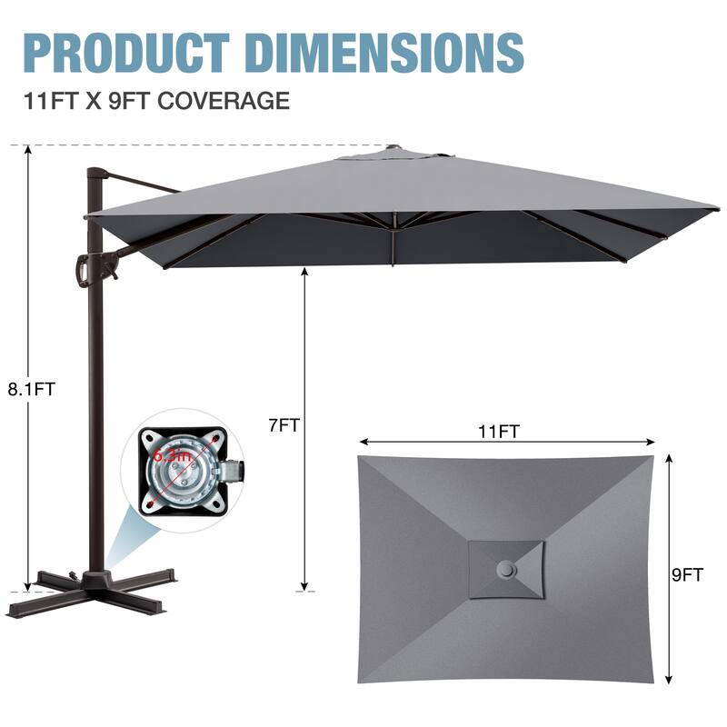 Outdoor Patio Umbrella 9 FT x 11 FT Cantilever-Offset Umbrella