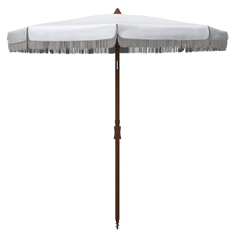 SAFAVIEH Outdoor Zara 6.5-Foot Tilt Fringe Umbrella