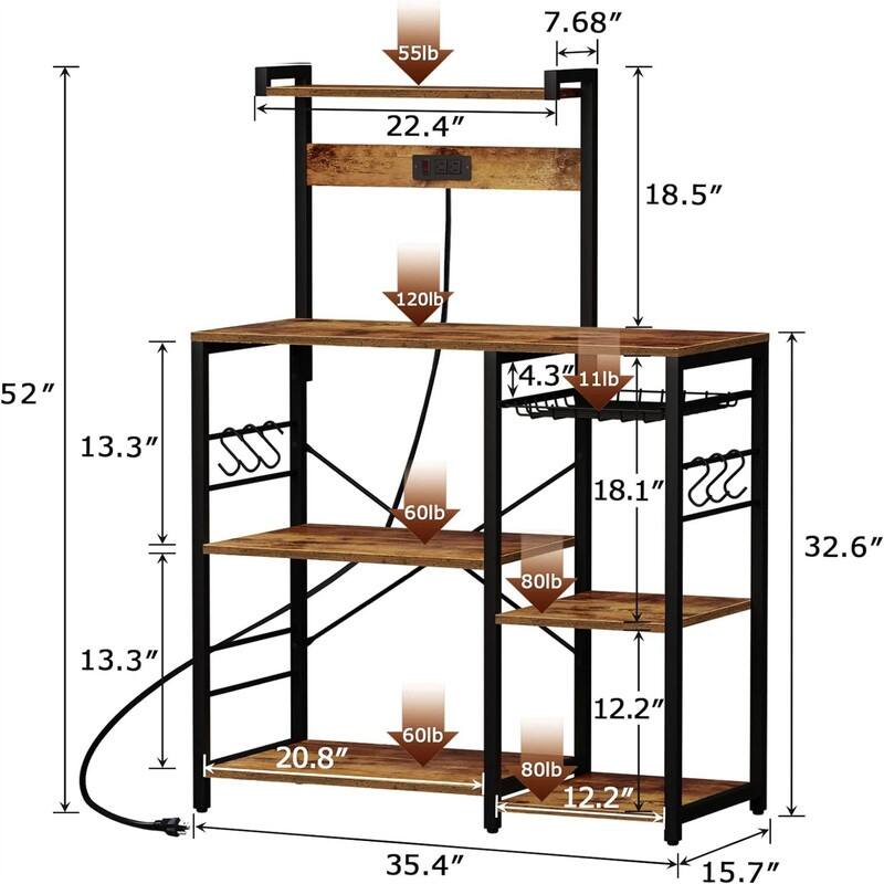 Bakers Rack - 15.7"D x 35.4"W x 52"H