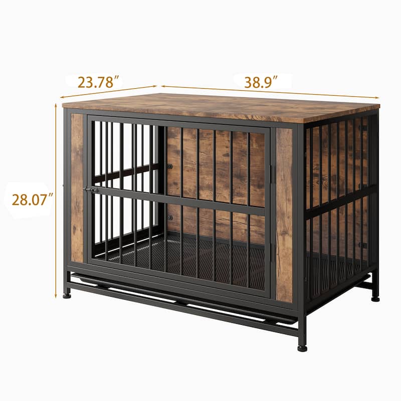 Living Room Wooden Dog Cage Dog Crate Table with 2 Sliding Doors Dog House Dog Kennel for Small Dog