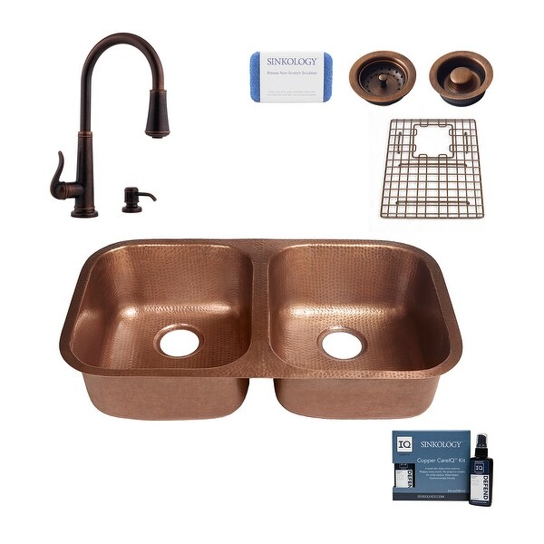 Kandinsky 32.25" Undermount Copper Kitchen Sink with Ashfield Faucet and Drains. Opens flyout.