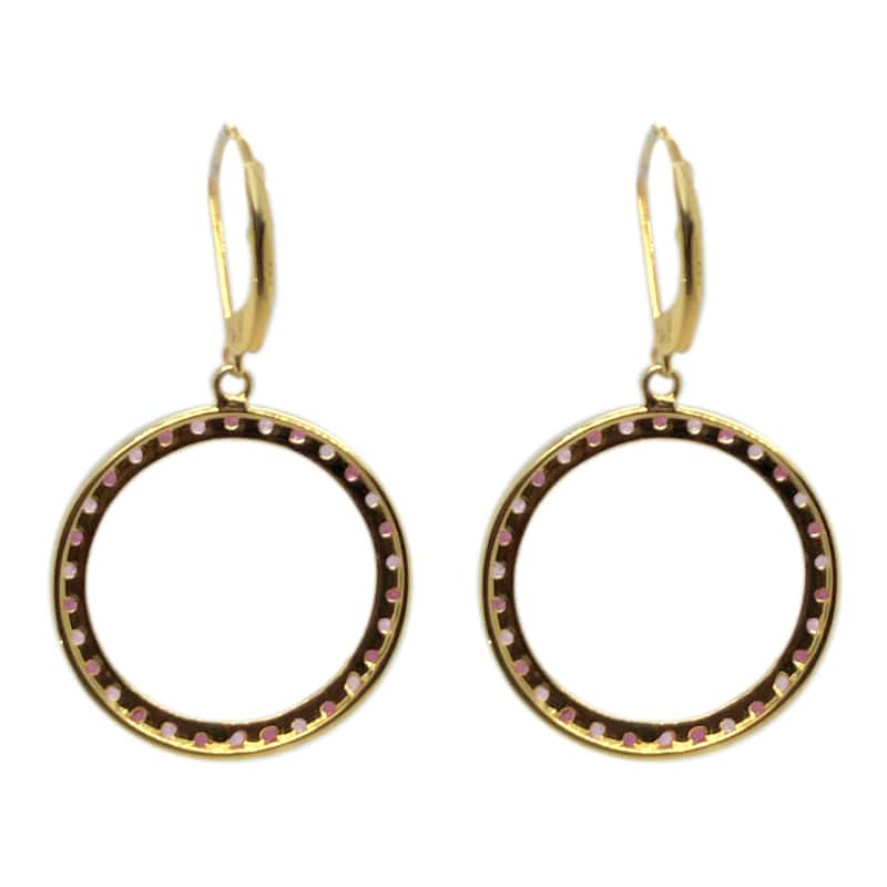 18k Yellow Gold Over Sterling Silver, Pink Sapphire and Rhodolite Garnet Gemstone Dangle And Drop Earrings