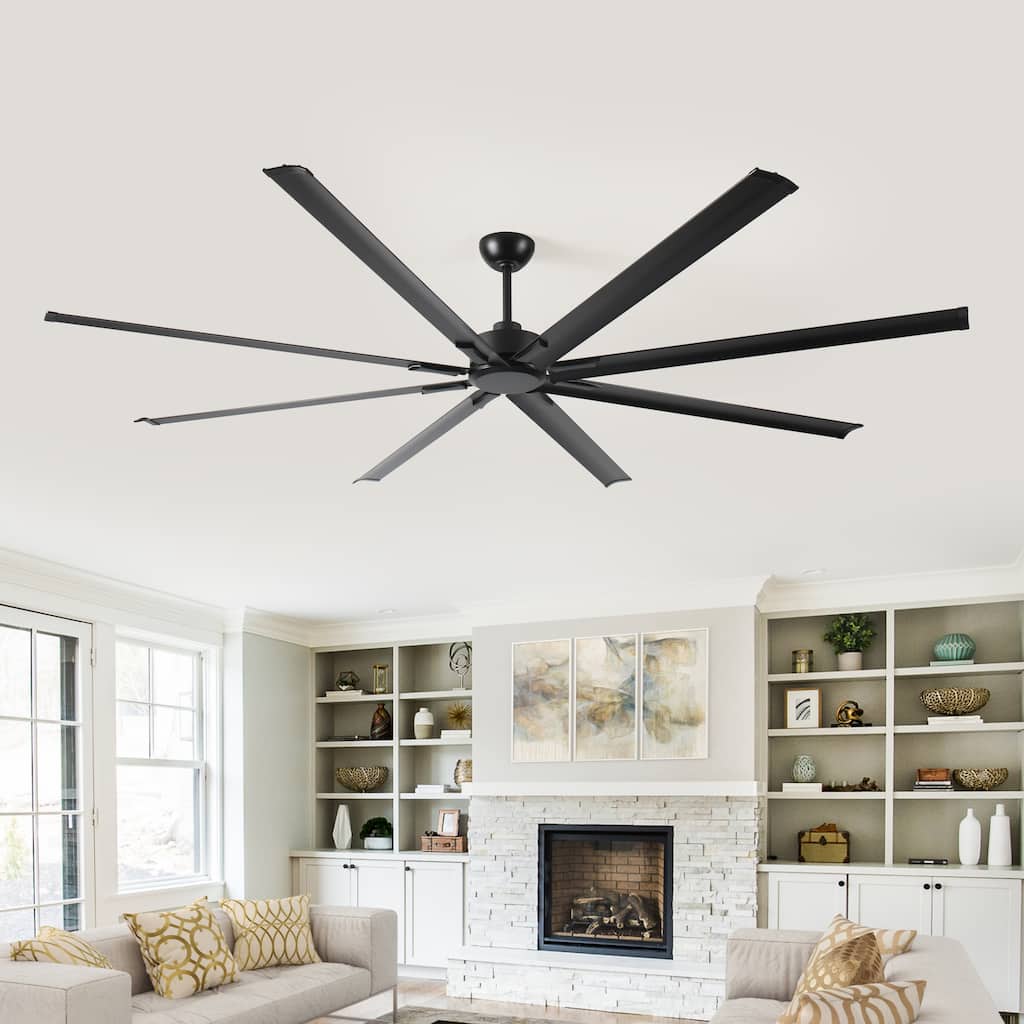 Industrial 96 Inch Aluminum Ceiling Fan with Remote Control, Large Reversible Ceiling Fan for Living Rooms Hallways Patios