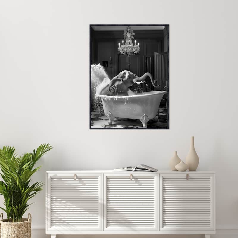 Big Elephant Splash by Niky Rahner Framed Canvas Wall Art