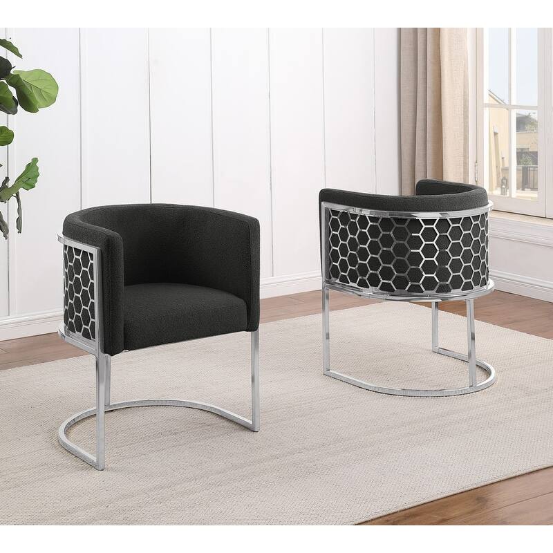 Best Quality Furniture 19" Teddy Fabric Chrome Iron Frame Set of 2. - Black Chairs