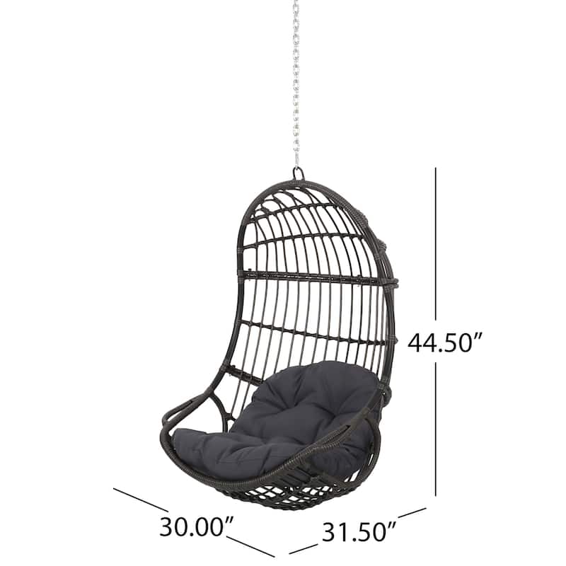 Fam Outdoor Hanging Lounge Chair Swing, Teardrop Design Gray Rattan