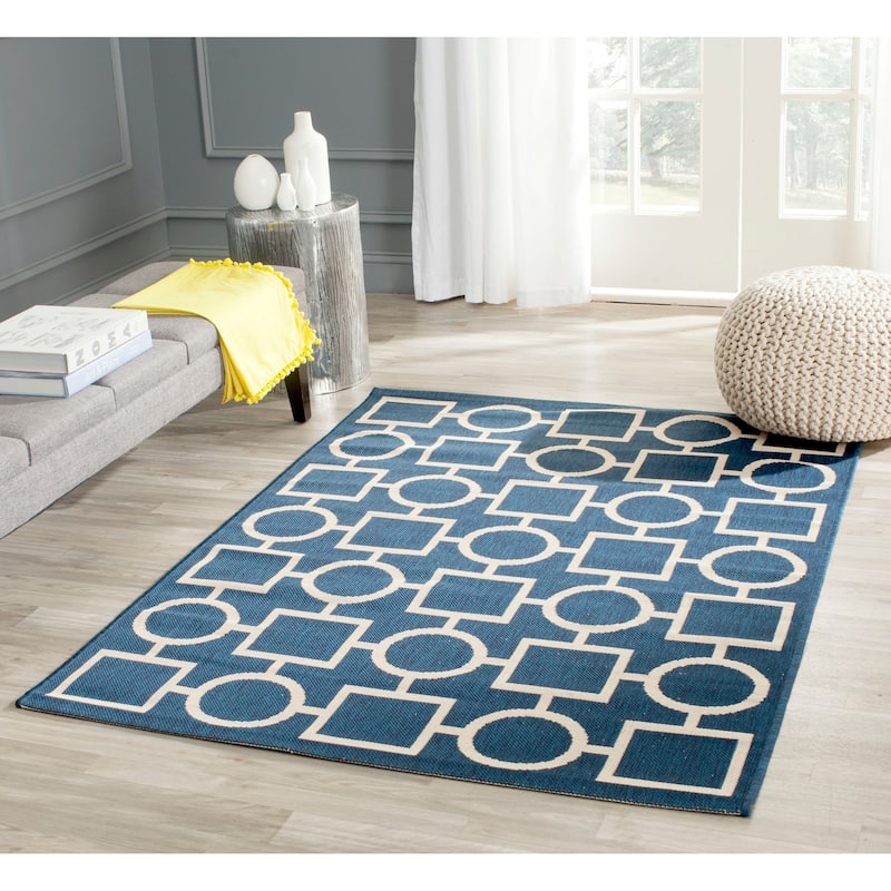 SAFAVIEH Courtyard Lilya Indoor/ Outdoor Waterproof Patio Backyard Rug - 4' x 5'7" - Navy/Beige