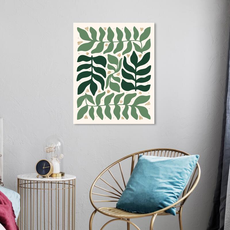 Wynwood Studio Canvas Floral and Botanical Leaf Vines with Glitter I Green Glam Wall Art Canvas Print - 20 x 24