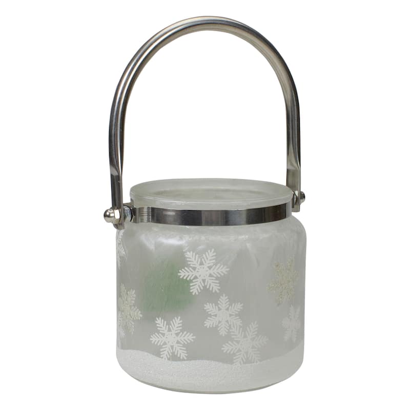4" Deer, Pine Snowflakes H Painted Flameless Glass Candle Lantern