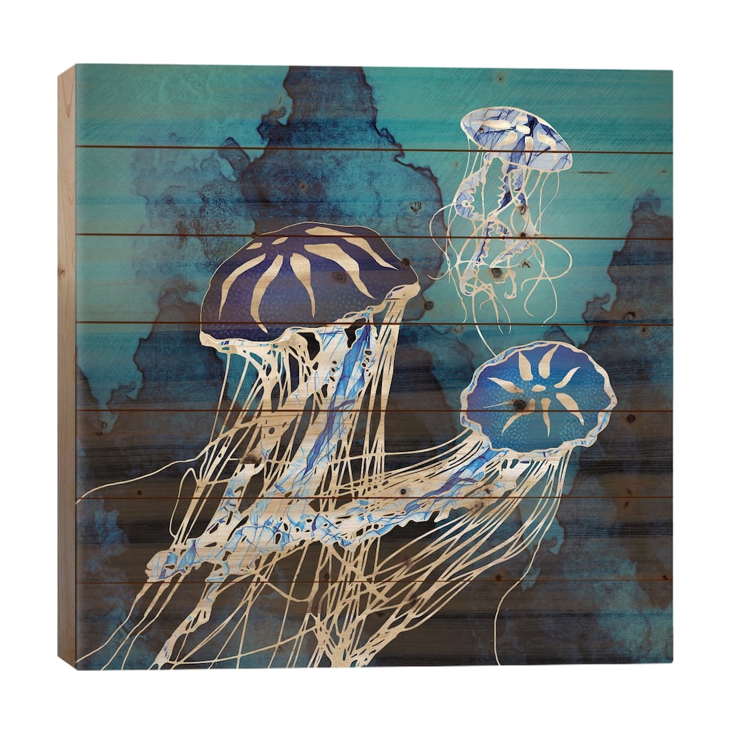 Metallic Jellyfish III Print On Wood by SpaceFrog Designs - Multi-Color