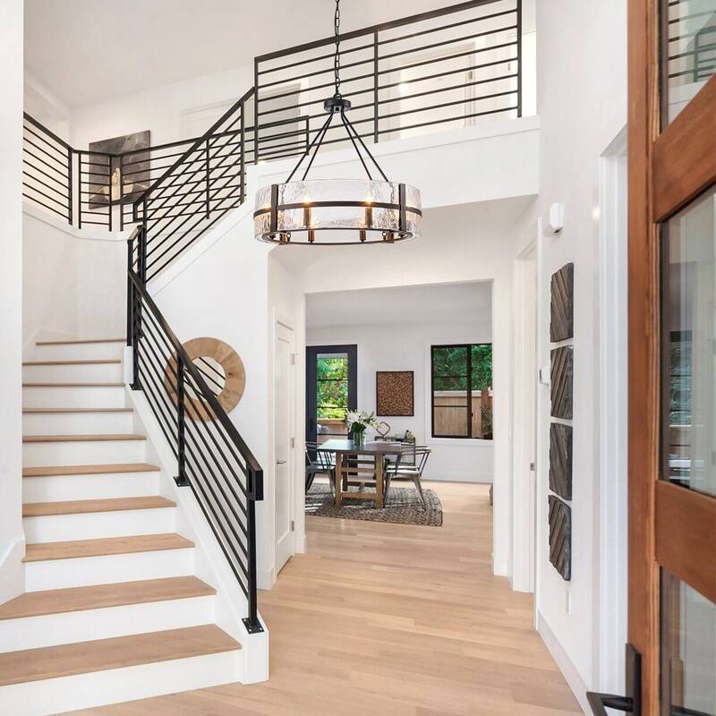 Dimmable Large Drum Glass Chandelier for Dining Room High Ceiling Living Room