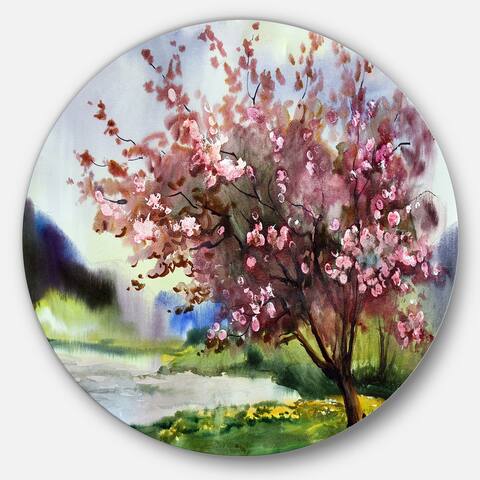 Designart 'Tree with Spring Flowers' Floral Glossy Metal Wall Art