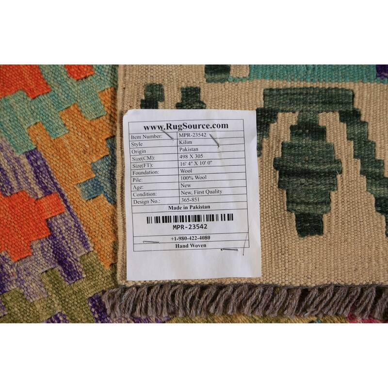 Southwestern Kilim Oriental Large Rug Hand-Woven Wool Carpet - 10'0"x 16'4"