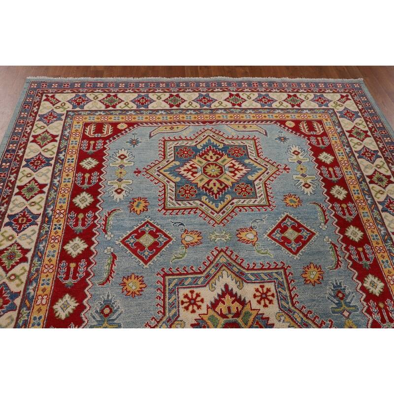 Blue Kazak Oriental Area Rug Hand-Knotted Living Room Wool Carpet - 6'9" x 10'2"