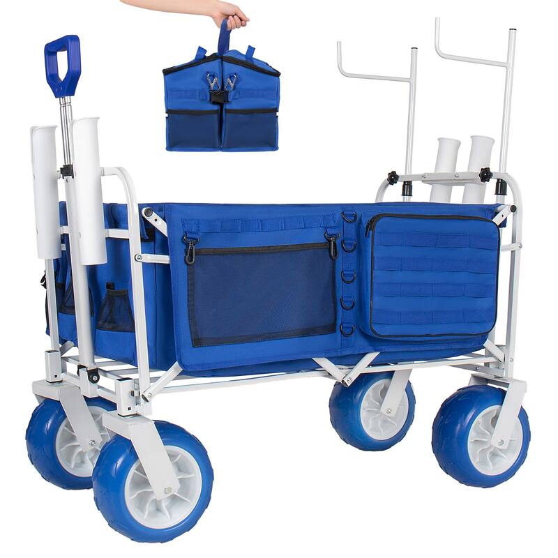 Beach Wagon Cart with Chair Racks & Fishing Rod Holders, 9" All-Terrain Wheels, Removable Cooler & Storage Bags