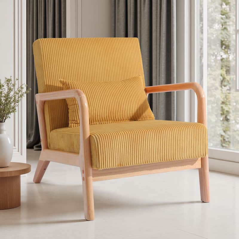 Uixe Modern Solid Wood Upholstered Corduroy Accent Chair - Single - Orange