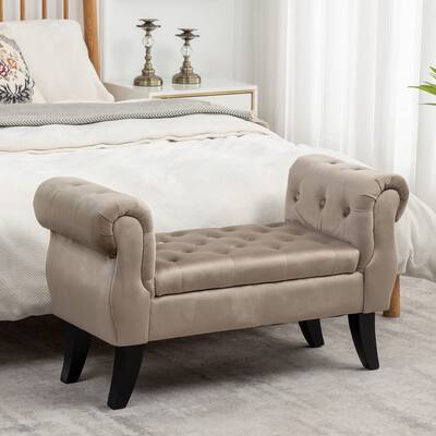 Storage Bench for Bedroom, End of Bed Ottoman Benches with Rolled Arm, Window Bench, Upholstered Button Tufted Storage Bench