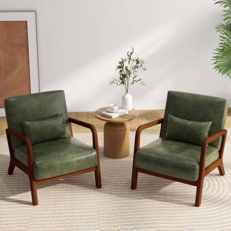 2 Set Mid Century ModernUpholstered Accent Chairs Armchair with Pillow