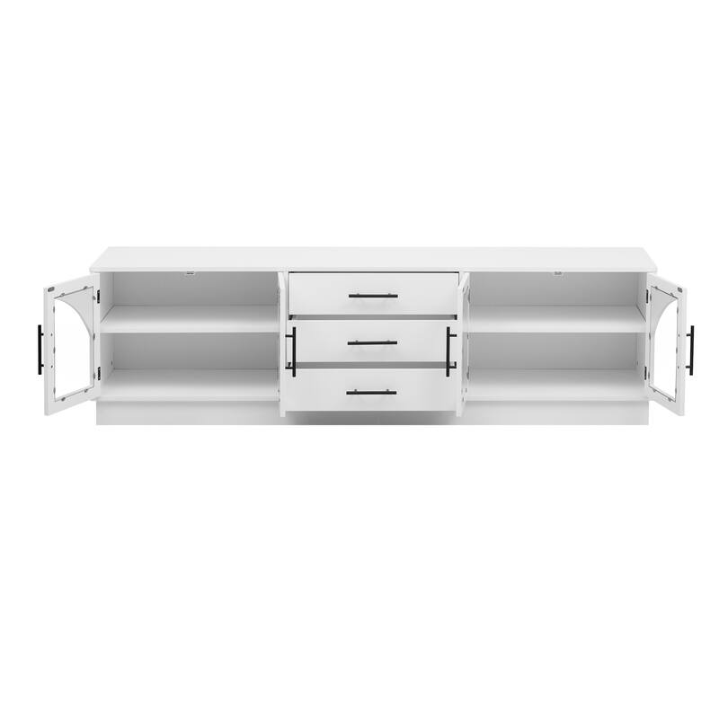 68.9" Glass TV Stand with Arched Design and 3 Drawers
