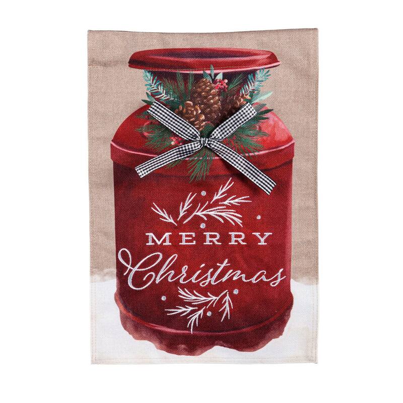 12.5 in. x 18 in. Merry Christmas Milk Can Garden Burlap Flag