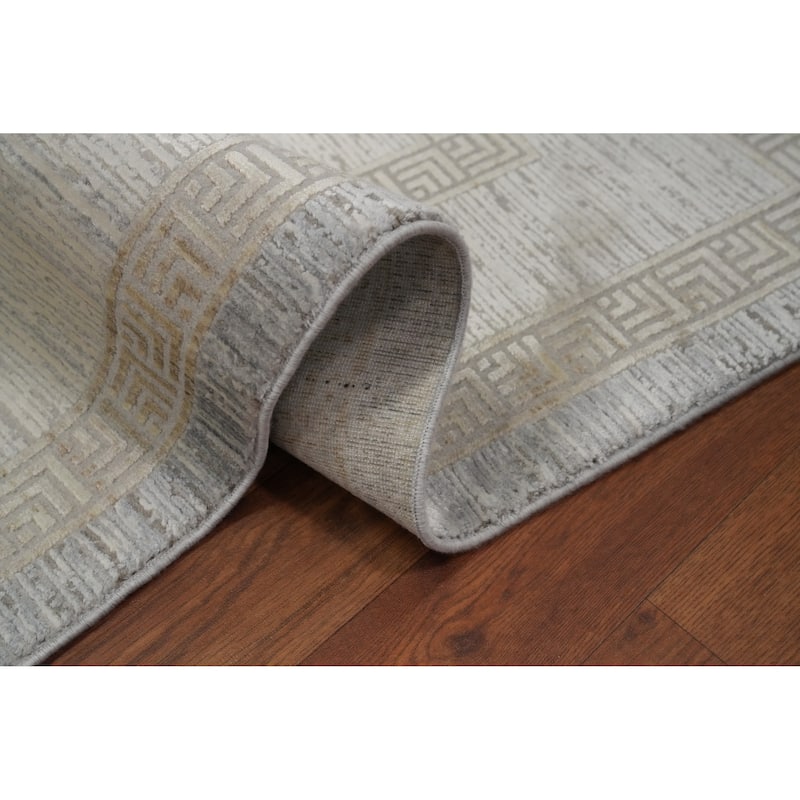 Machine Made Oriental Polyester Carpet Geometric Beige & Ivories Distressed Area Rug - 7' 5'' X 5' 2''