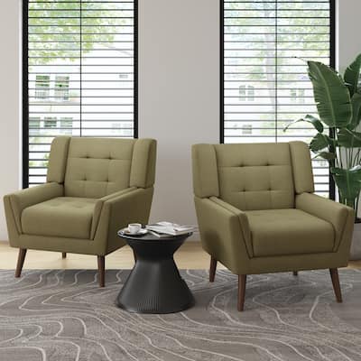 Modern Tufted Accent Chair Linen Armchairs Set of 2
