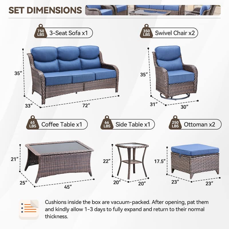 Pocassy Outdoor Patio Furniture Sofa Swivel Chairs Sets