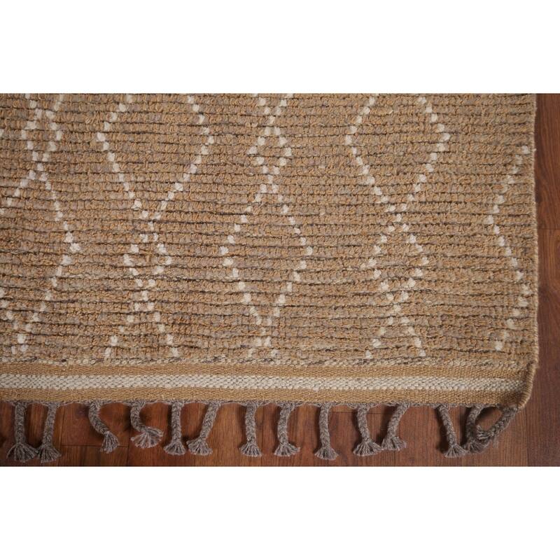 Earth Tone Moroccan Oriental Area Rug Handmade Brown Wool Carpet - 6'0"x 9'10"