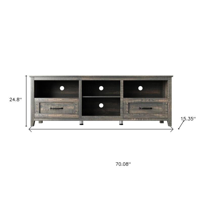 HomeRoots 70" Dark Brown Wood Enclosed and Open Storage TV Stand - 70.08 in. x 24.8 in. x 15.35 in.