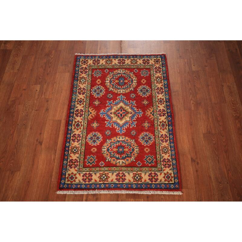 Red Kazak Oriental Accent Rug Hand-Knotted Wool Carpet - 2'0" x 3'0"