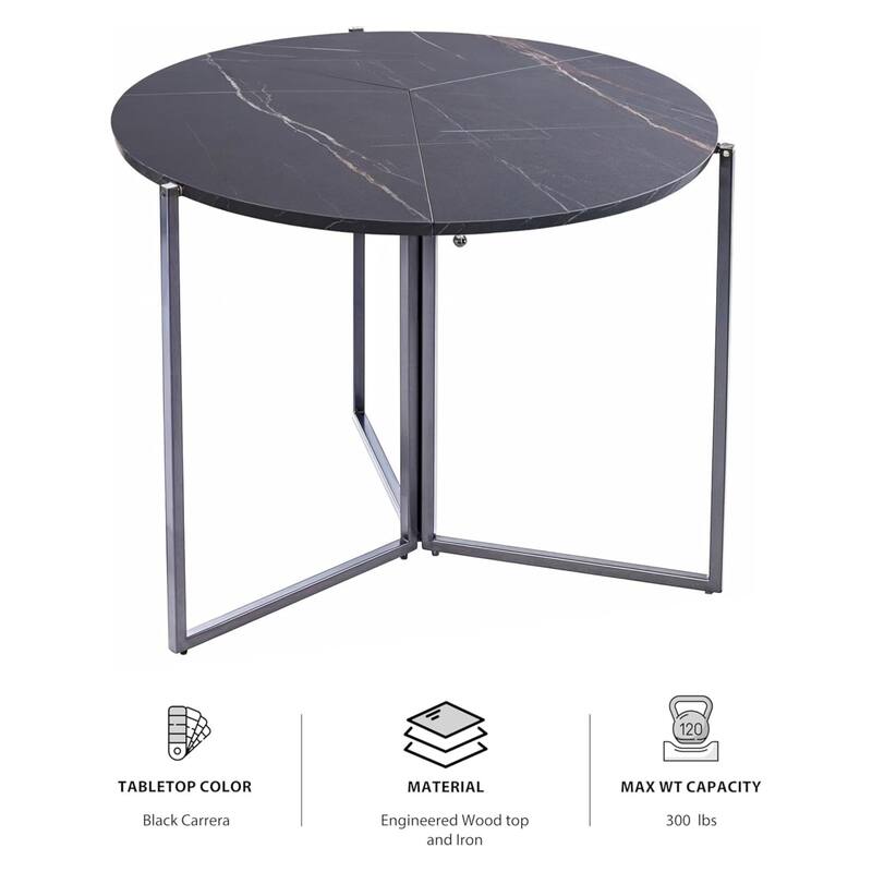 Black Carrera Foldable Round Trifold Table 35" Space-Saving Multi-Use