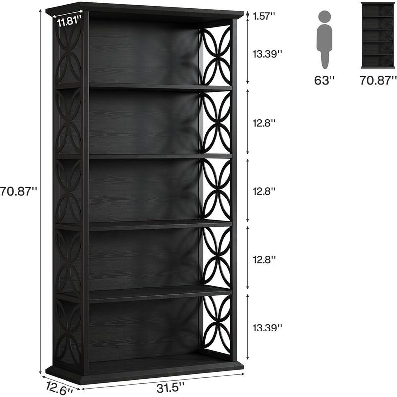 71 Inches Industrial Bookcase with Metal Frame