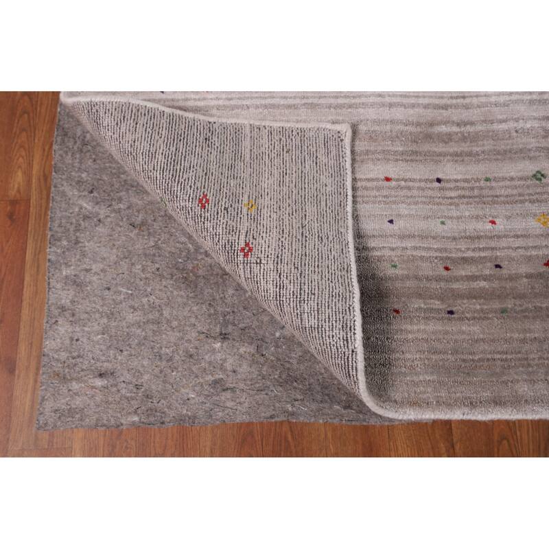 Striped Gabbeh Oriental Square Area Rug Handmade Silk Carpet - 7'11" x 7'9"