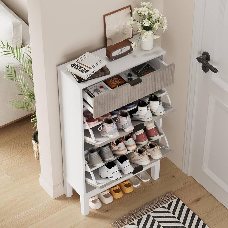 Shoe Storage Cabinet with 2 Flip Drawers and A Drawer