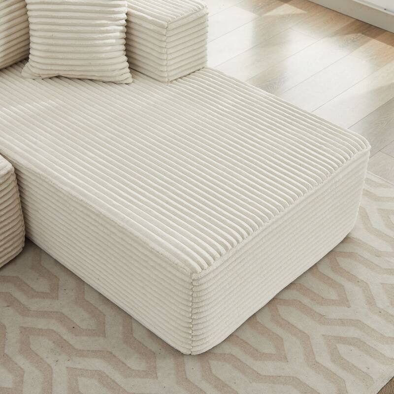 Modular Sectional Sofa with L-Shape Chaise, Oversized Corduroy Upholstered Cloud Sofa, Deep Seat Sofa with 2 Throw Pillows